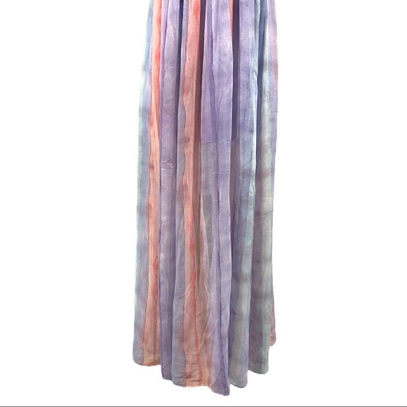 Ever After Pastel Watercolor Deep V-Neck Sheer Tulle Maxi Dress Sz S - Picture 4 of 16